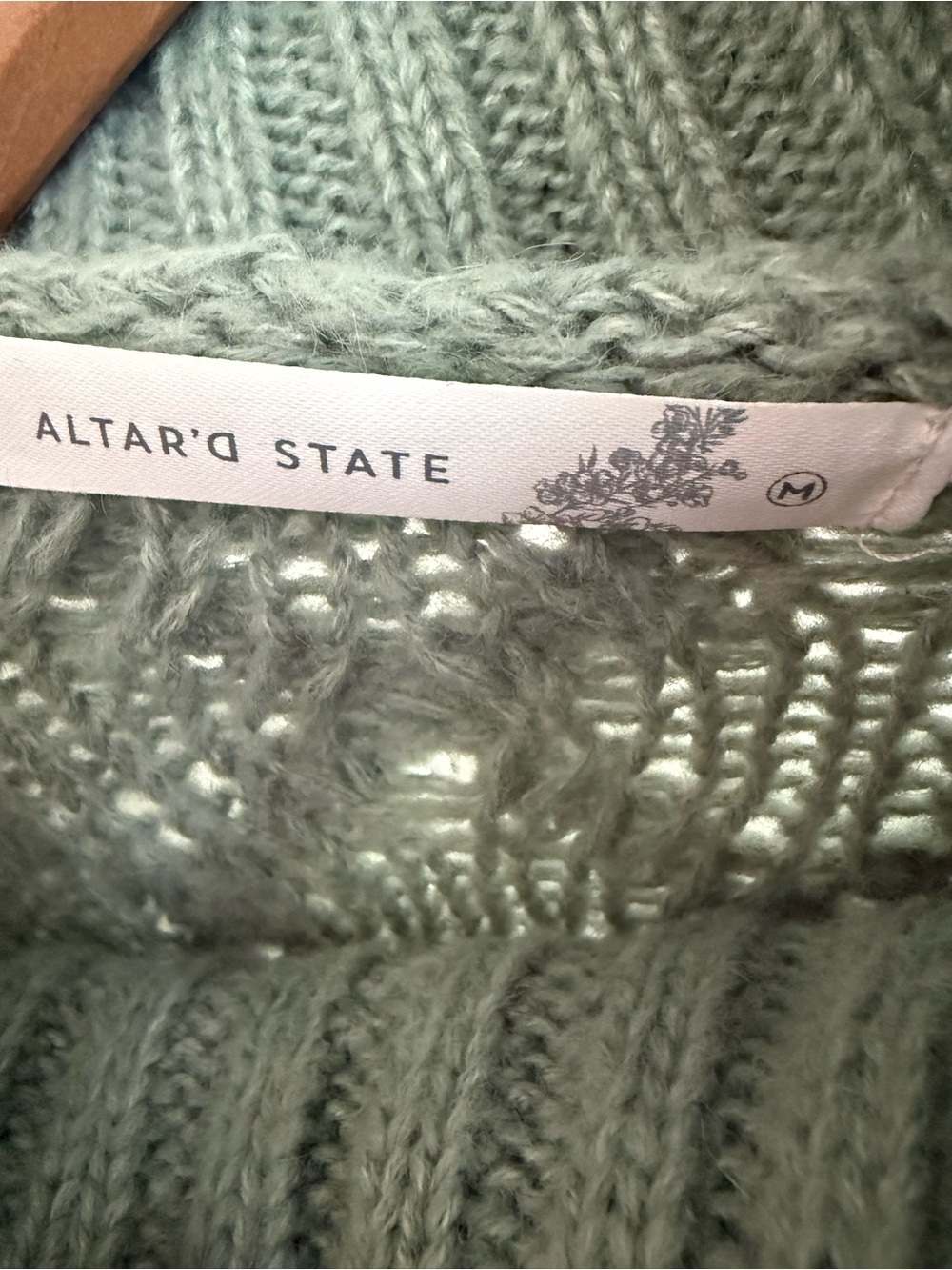 Altar'd State Seafoam Green Cable Sweater - Coastal Chunky Sweater M - Picture 2 of 3